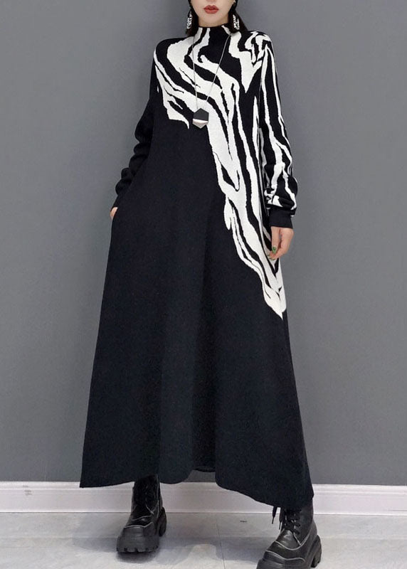 Classy White Print Knit Sweater Dresses Spring