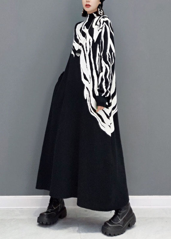 Classy White Print Knit Sweater Dresses Spring