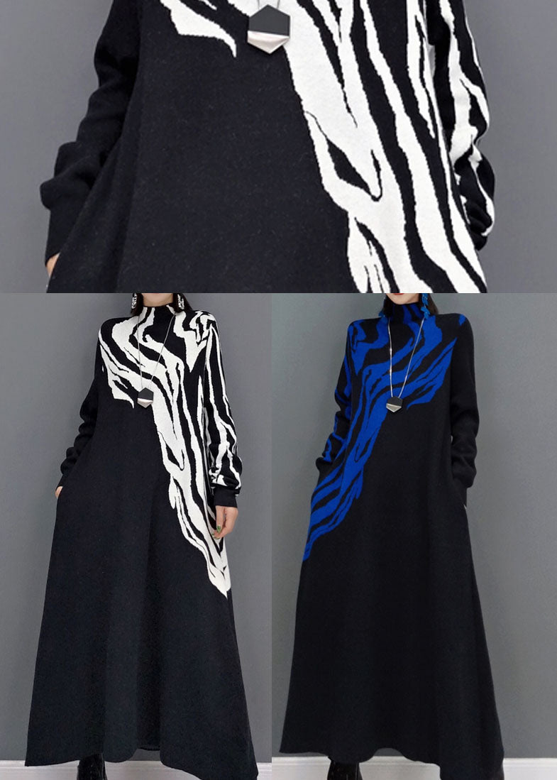 Classy White Print Knit Sweater Dresses Spring