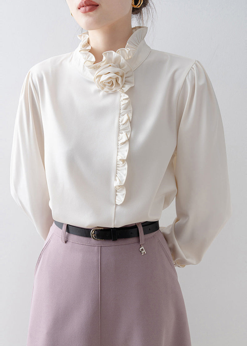 Classy White Ruffled Chiffon Shirt Top Spring