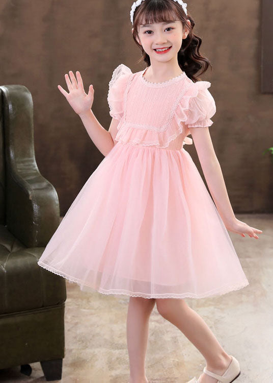 Classy White Ruffled Patchwork Tulle Kids Dresses Summer