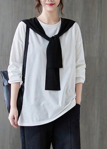 Classy White Shirts Women O Neck Side Open Loose Spring Blouse