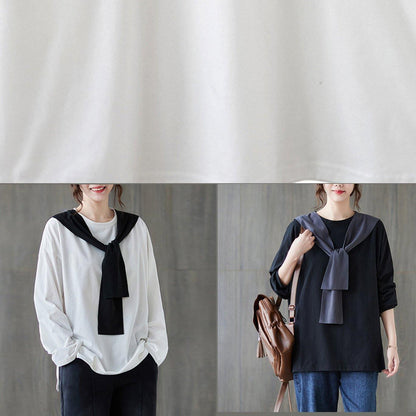 Classy White Shirts Women O Neck Side Open Loose Spring Blouse