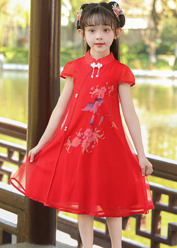 Classy White Stand Collar Print Tulle Maxi Dresses Summer