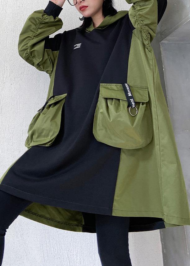 Classy Black Cotton Tunics Big Pockets Short Patchwork Dresses