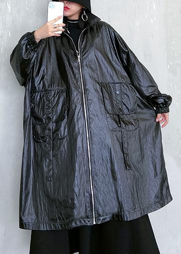 Classy Black Clothes Wardrobes Lapel Pockets Fall Coats