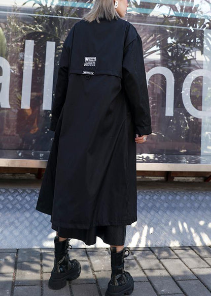 Classy Black Coats Blouses Work Outfits Asymmetric Pockets Outwear