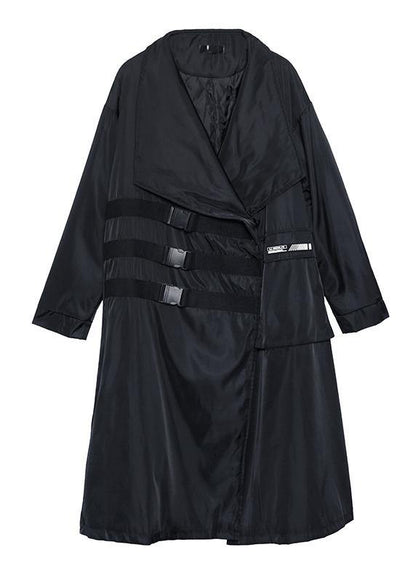 Classy Black Coats Blouses Work Outfits Asymmetric Pockets Outwear