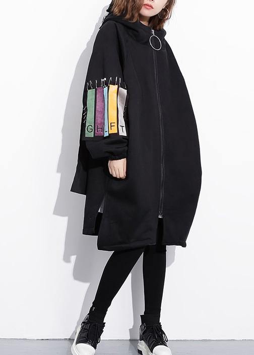 Classy Black Fine Coats Work Outfits Hooded Thick Three-dimensional Decoration Outwears