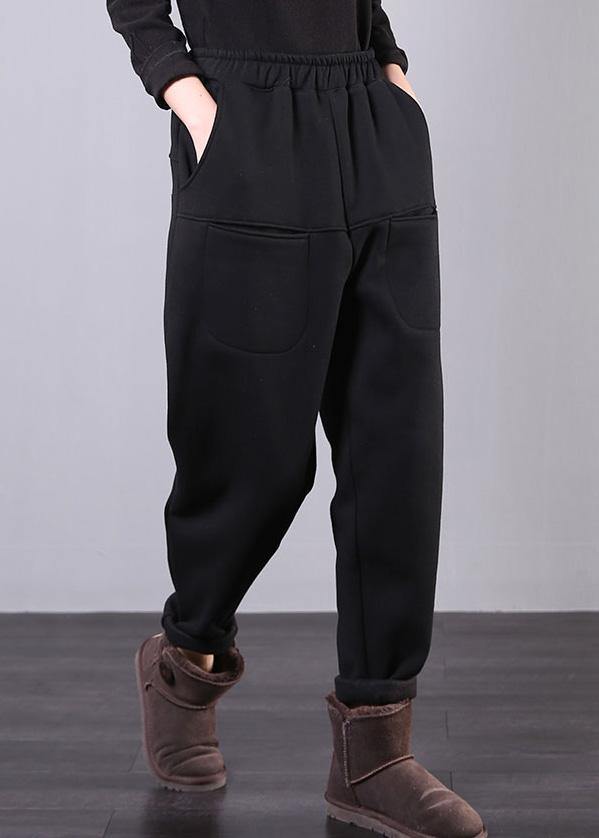 Classy Black Elastic Waist Pockets Harem Pants Photography Wild Pants