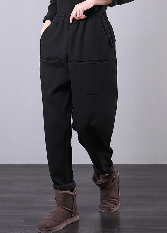Classy Black Elastic Waist Pockets Harem Pants Photography Wild Pants