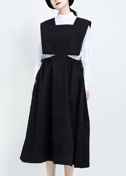 Classy Black Cotton Clothes for Drawstring Dresses Sleeveless Dresses