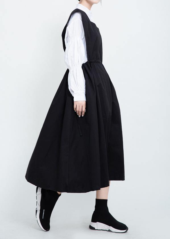Classy Black Cotton Clothes for Drawstring Dresses Sleeveless Dresses