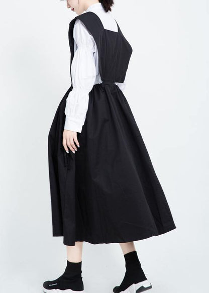 Classy Black Cotton Clothes for Drawstring Dresses Sleeveless Dresses