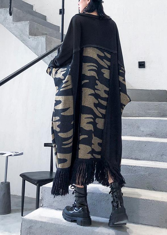 Classy Black Cotton Dress Patchwork Tassel Dress