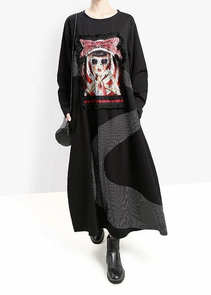 Classy Black Cotton Dresses Patchwork Ruffles Dresses