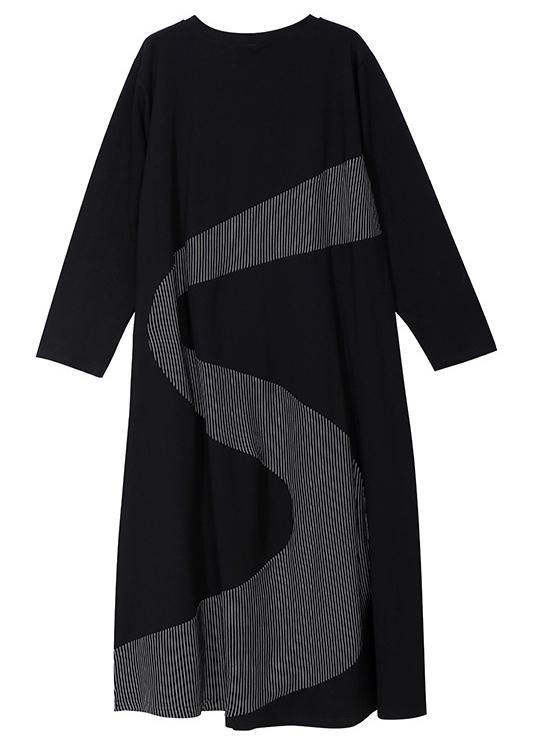 Classy Black Cotton Dresses Patchwork Ruffles Dresses