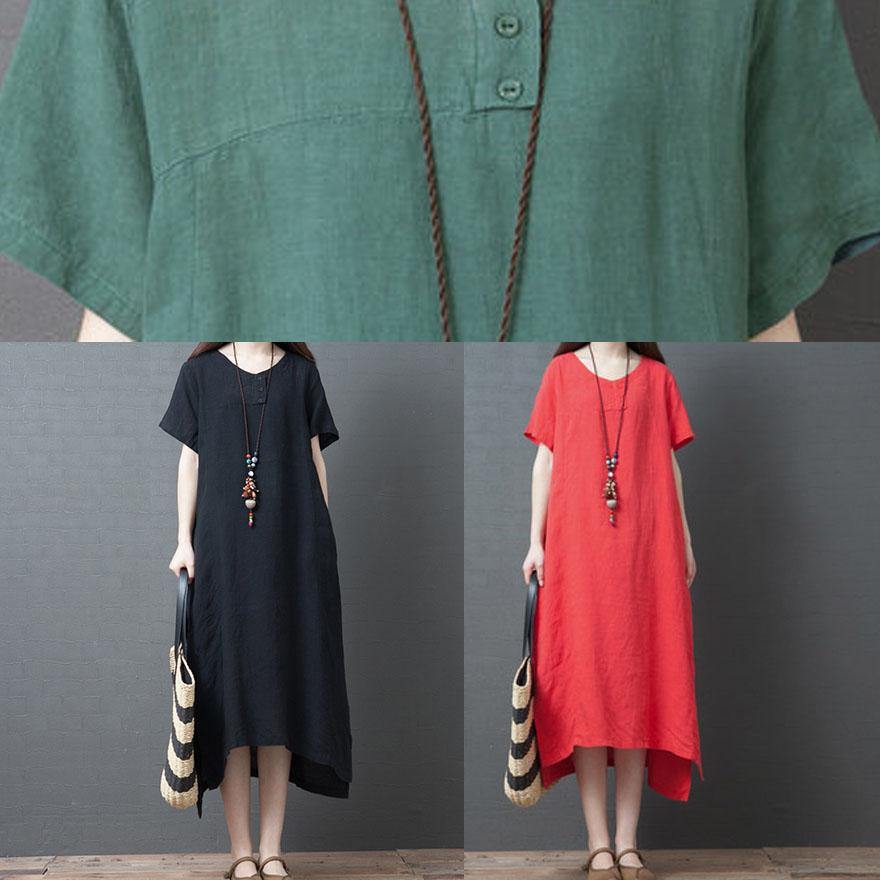Classy Black Cotton Quilting Dresses O Neck Side Open Summer Dress