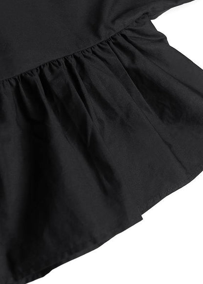 Classy Black Cotton Tunic Top Lapel Patchwork Kaftan Summer Dresses