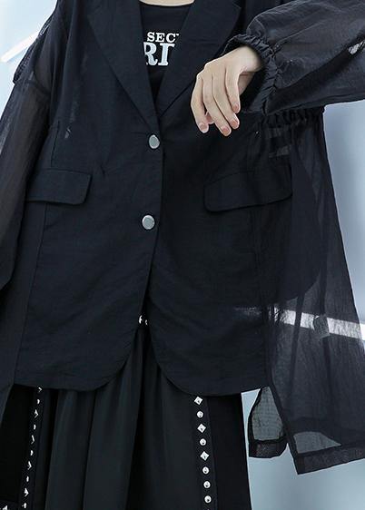Classy Black Cotton Tunic Top Tulle Patchwork Daily Fall Blouse