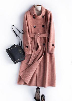 Classy Black Plaid Fine Long Woolen Coatsphotography Notched Tie Waist Fall Woolen Coats