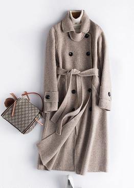 Classy Black Plaid Fine Long Woolen Coatsphotography Notched Tie Waist Fall Woolen Coats