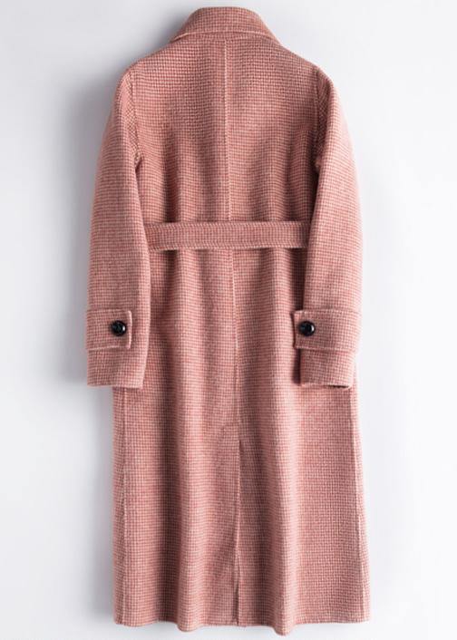 Classy Black Plaid Fine Long Woolen Coatsphotography Notched Tie Waist Fall Woolen Coats
