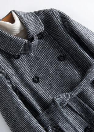 Classy Black Plaid Fine Long Woolen Coatsphotography Notched Tie Waist Fall Woolen Coats