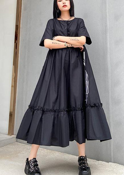 Classy White Polka Dots Cotton Clothes O Neck Cinched Cotton Robes Summer Dresses