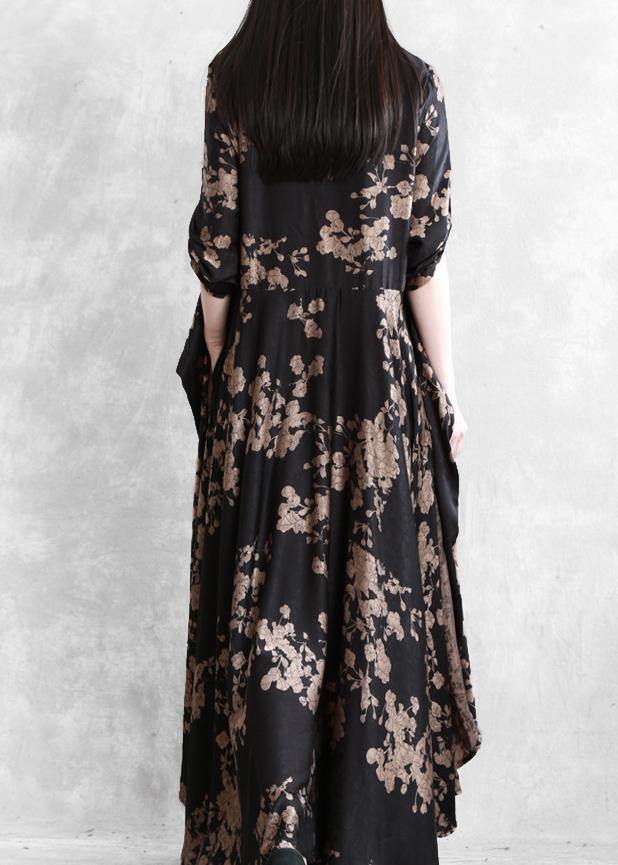 Classy Black Print Dress O Neck False Two Pieces Maxi Dress