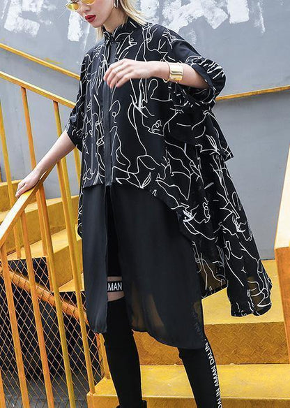 Classy Black Prints Chiffon Dresses Patchwork Tulle Art Summer Dress