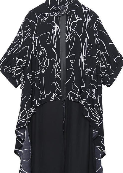 Classy Black Prints Chiffon Dresses Patchwork Tulle Art Summer Dress