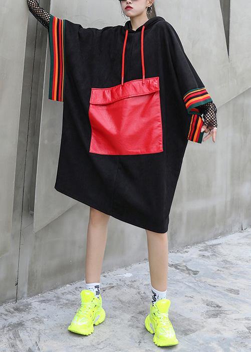 Classy Black Top Hooded Large Pockets Short Fall Blouse