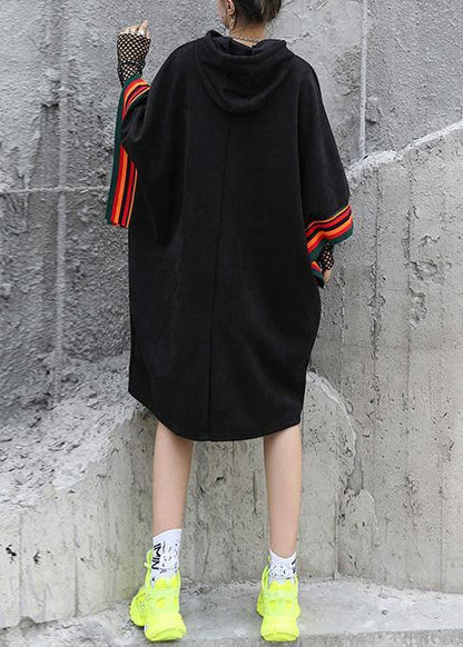Classy Black Top Hooded Large Pockets Short Fall Blouse
