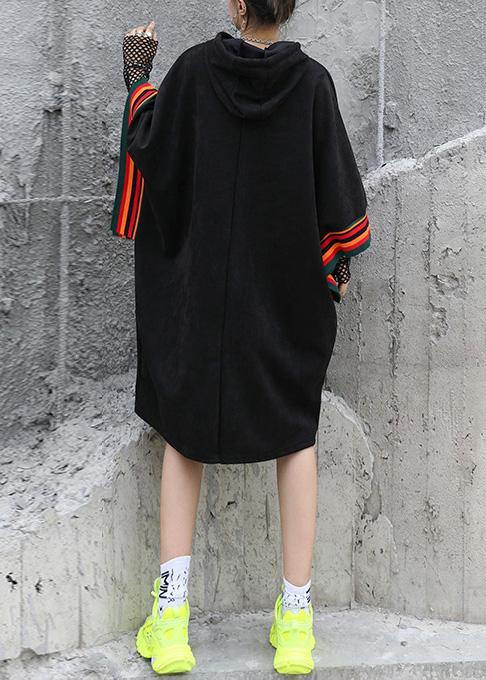 Classy Black Top Hooded Large Pockets Short Fall Blouse
