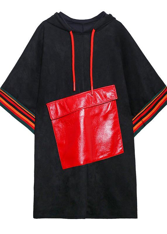 Classy Black Top Hooded Large Pockets Short Fall Blouse