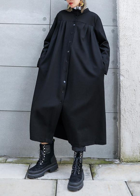 Classy Black Fine Outfit Work Outfits Stand Collar Button Fall Coat
