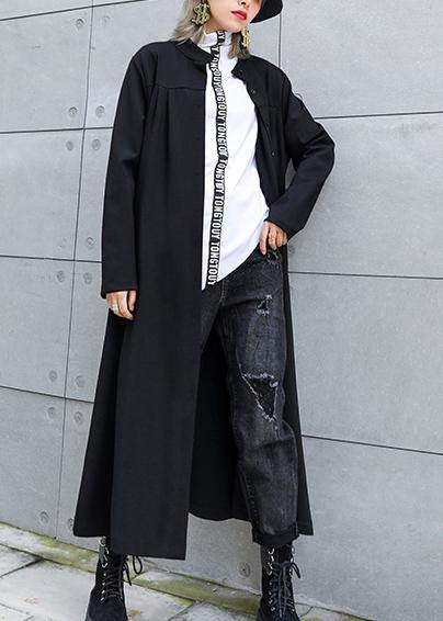 Classy Black Fine Outfit Work Outfits Stand Collar Button Fall Coat