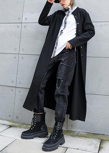 Classy Black Fine Outfit Work Outfits Stand Collar Button Fall Coat