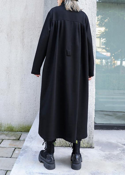 Classy Black Fine Outfit Work Outfits Stand Collar Button Fall Coat