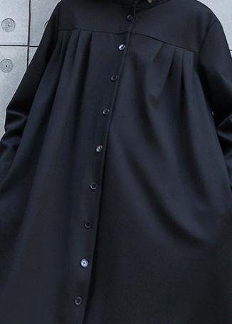 Classy Black Fine Outfit Work Outfits Stand Collar Button Fall Coat