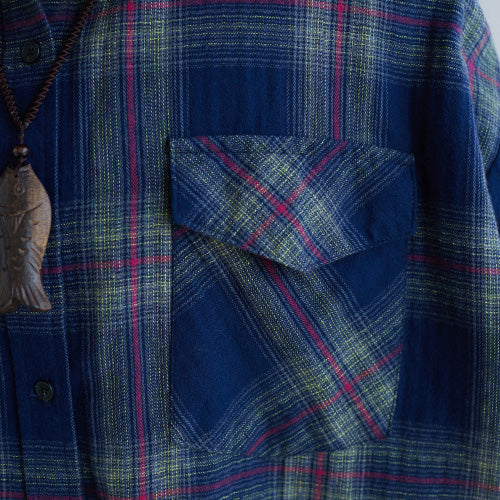 Classy Blue Plaid Cotton Linen Tops Design Side Open Daily Spring Top