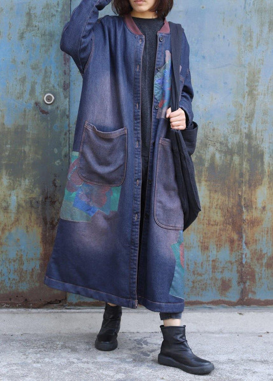 Classy Blue Prints Trench Coat Inspiration Two Big Pockets Thick Coats