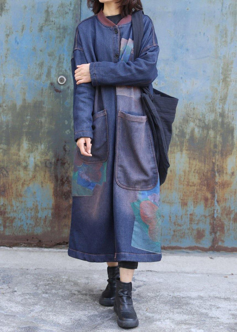 Classy Blue Prints Trench Coat Inspiration Two Big Pockets Thick Coats