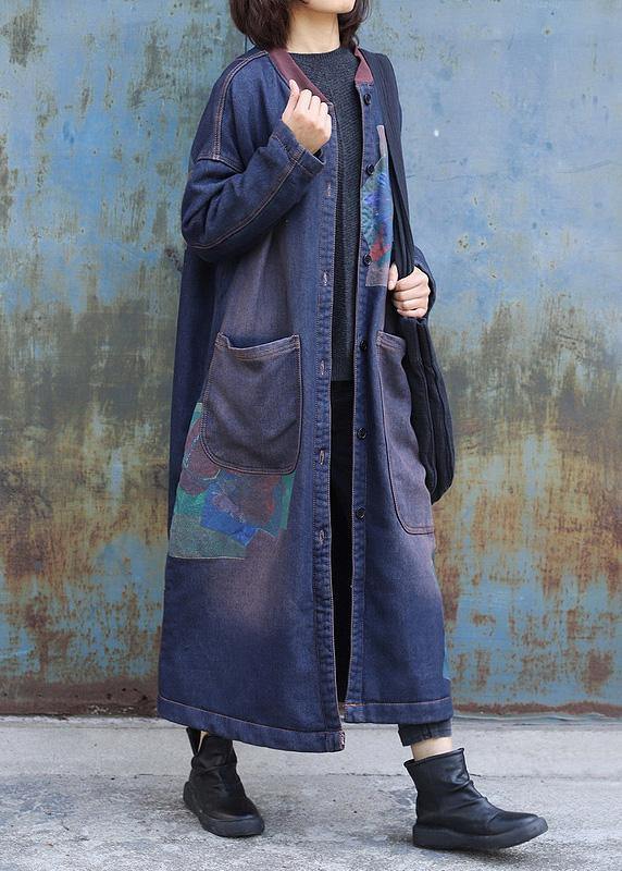 Classy Blue Prints Trench Coat Inspiration Two Big Pockets Thick Coats