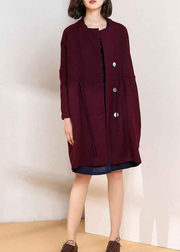 Classy Burgundy Fine Trench Coat Shape Drawstring Double Breast Coats