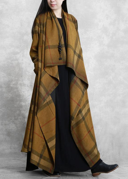 Classy Chocolate Plaid Fine Tunic Coat Tunic Pockets Outwears