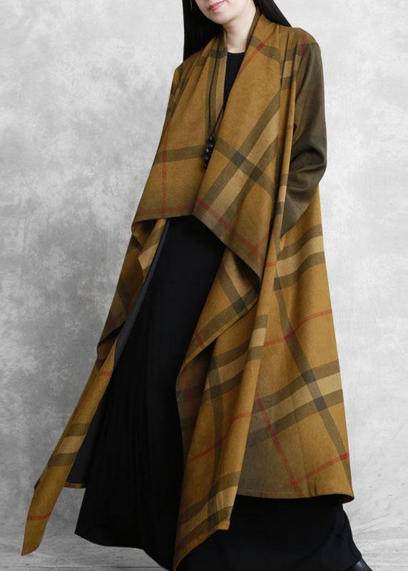 Classy Chocolate Plaid Fine Tunic Coat Tunic Pockets Outwears