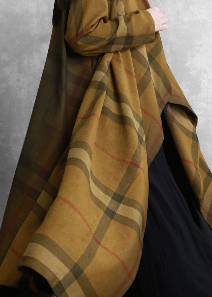 Classy Chocolate Plaid Fine Tunic Coat Tunic Pockets Outwears