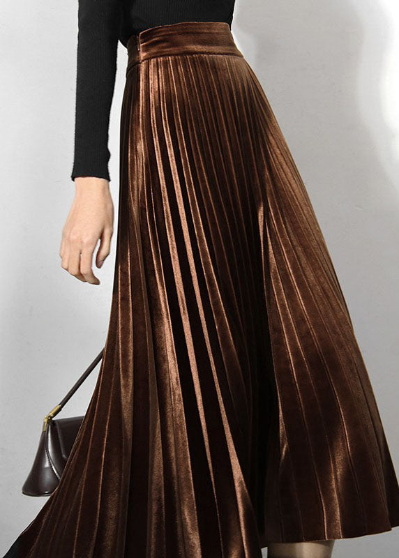 Classy Chocolate Velour Pleated Skirt Spring